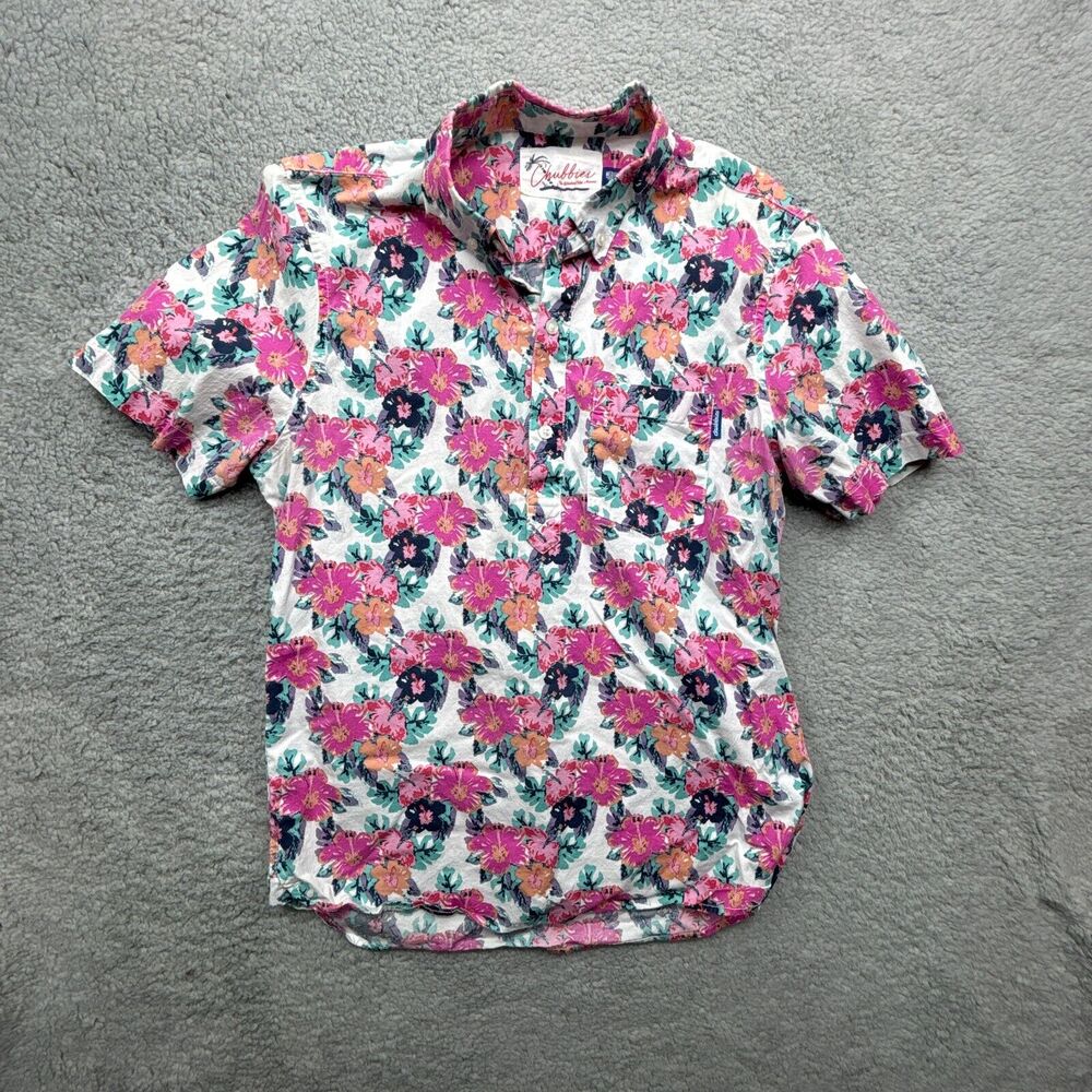 Chubbies Polo Mens M Pink Floral Short Sleeve Pocket 1/2 Button